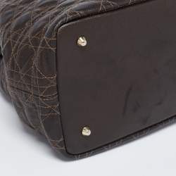 Pre Owned Dior Metallic Brown Cannage Coated Canvas Medium Panarea Tote