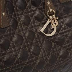 Pre Owned Dior Metallic Brown Cannage Coated Canvas Medium Panarea Tote