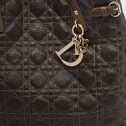 Pre Owned Dior Metallic Brown Cannage Coated Canvas Medium Panarea Tote