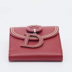 مملوكة مسبقًا محفظة ثنائية الطي ديور جلد أحمر