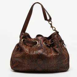 Pre Owned Dior Brown Python Cannage Drawstring Bag