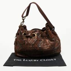 Pre Owned Dior Brown Python Cannage Drawstring Bag