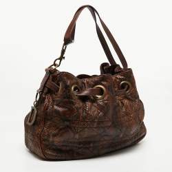Pre Owned Dior Brown Python Cannage Drawstring Bag