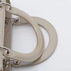 Pre Owned Dior Light Grey Cannage Patent Leather Medium Lady Dior Tote