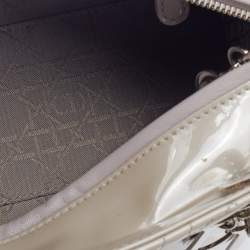Pre Owned Dior Light Grey Cannage Patent Leather Medium Lady Dior Tote