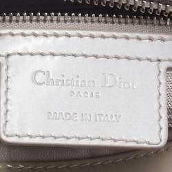 Pre Owned Dior Light Grey Cannage Patent Leather Medium Lady Dior Tote