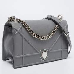 Pre Owned Dior Grey Leather Medium Diorama Shoulder Bag