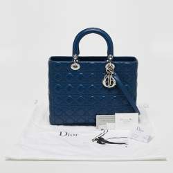 Pre Owned Dior Blue Leather Large Lady Dior Tote