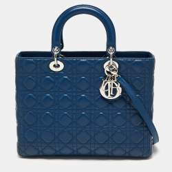 Pre Owned Dior Blue Leather Large Lady Dior Tote