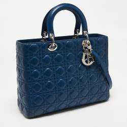 Pre Owned Dior Blue Leather Large Lady Dior Tote