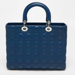 Pre Owned Dior Blue Leather Large Lady Dior Tote