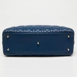 Pre Owned Dior Blue Leather Large Lady Dior Tote