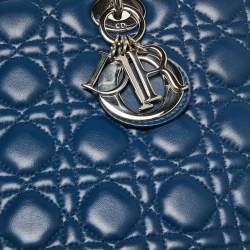 Pre Owned Dior Blue Leather Large Lady Dior Tote