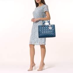 Pre Owned Dior Blue Leather Large Lady Dior Tote