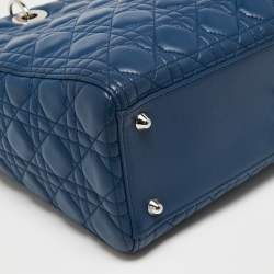 Pre Owned Dior Blue Leather Large Lady Dior Tote