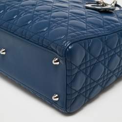 Pre Owned Dior Blue Leather Large Lady Dior Tote