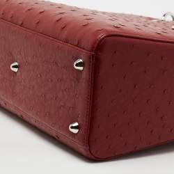 Pre Owned Dior Brick Red Ostrich Large Lady Dior Tote