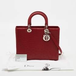 Pre Owned Dior Brick Red Ostrich Large Lady Dior Tote