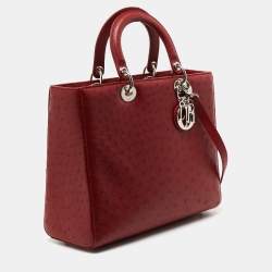Pre Owned Dior Brick Red Ostrich Large Lady Dior Tote