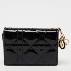 Pre Owned Dior Black Cannage Patent Leather Lady Dior Card Holder