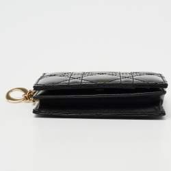Pre Owned Dior Black Cannage Patent Leather Lady Dior Card Holder
