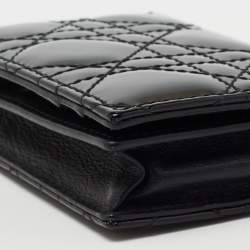 Pre Owned Dior Black Cannage Patent Leather Lady Dior Card Holder
