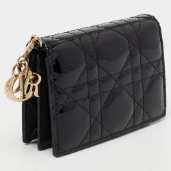 Pre Owned Dior Black Cannage Patent Leather Lady Dior Card Holder