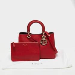 Pre Owned Dior Red Leather Medium Diorissimo Shopper Tote