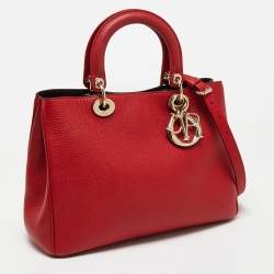 Pre Owned Dior Red Leather Medium Diorissimo Shopper Tote