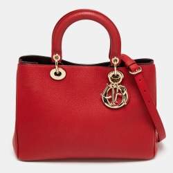 Pre Owned Dior Red Leather Medium Diorissimo Shopper Tote