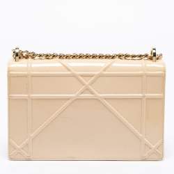 Pre Owned Dior Beige Patent Leather Medium Diorama Shoulder Bag