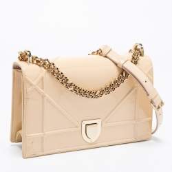 Pre Owned Dior Beige Patent Leather Medium Diorama Shoulder Bag