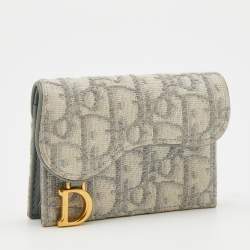 Dior White/Grey Oblique Canvas Saddle Card Holder