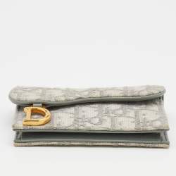 Dior White/Grey Oblique Canvas Saddle Card Holder