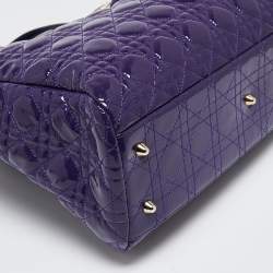 Pre Owned Dior Purple Cannage Soft Patent Leather Lady Dior Shopper Tote