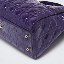 Pre Owned Dior Purple Cannage Soft Patent Leather Lady Dior Shopper Tote