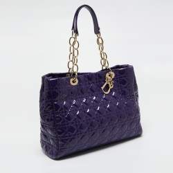Pre Owned Dior Purple Cannage Soft Patent Leather Lady Dior Shopper Tote