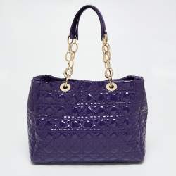 Pre Owned Dior Purple Cannage Soft Patent Leather Lady Dior Shopper Tote