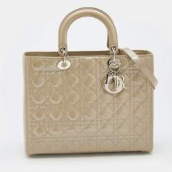 Dior Light Olive Cannage Patent Leather Large Lady Dior Tote