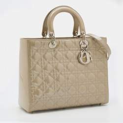 Dior Light Olive Cannage Patent Leather Large Lady Dior Tote