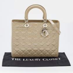 Dior Light Olive Cannage Patent Leather Large Lady Dior Tote