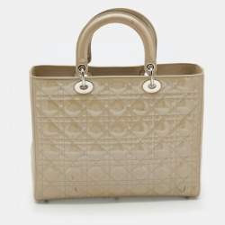 Dior Light Olive Cannage Patent Leather Large Lady Dior Tote
