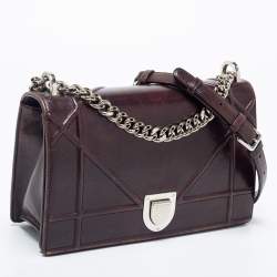 Pre Owned Dior Burgundy Leather Medium Diorama Flap Shoulder Bag
