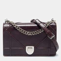 Pre Owned Dior Burgundy Leather Medium Diorama Flap Shoulder Bag