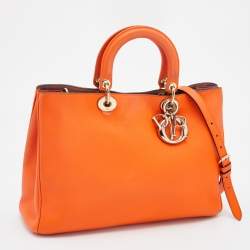 Pre Owned Dior Orange Leather Large Diorissimo Shopper Tote