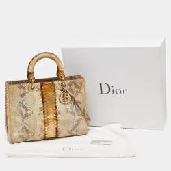 Pre Owned Dior Beige/Gold Python Large Lady Dior Tote