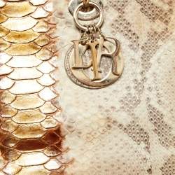 Pre Owned Dior Beige/Gold Python Large Lady Dior Tote