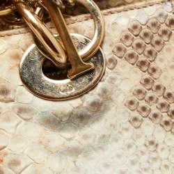 Pre Owned Dior Beige/Gold Python Large Lady Dior Tote