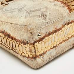 Pre Owned Dior Beige/Gold Python Large Lady Dior Tote