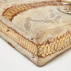 Pre Owned Dior Beige/Gold Python Large Lady Dior Tote